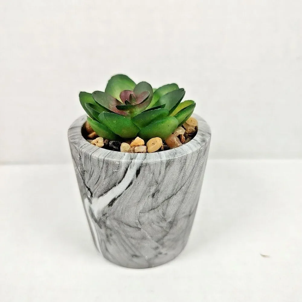 Mini Potted Plant Artificial Succulent Faux Marble 3.5
